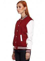 Scarlet Fusion Maroon White Varsity Jacket - THE VOGUE APPARELS