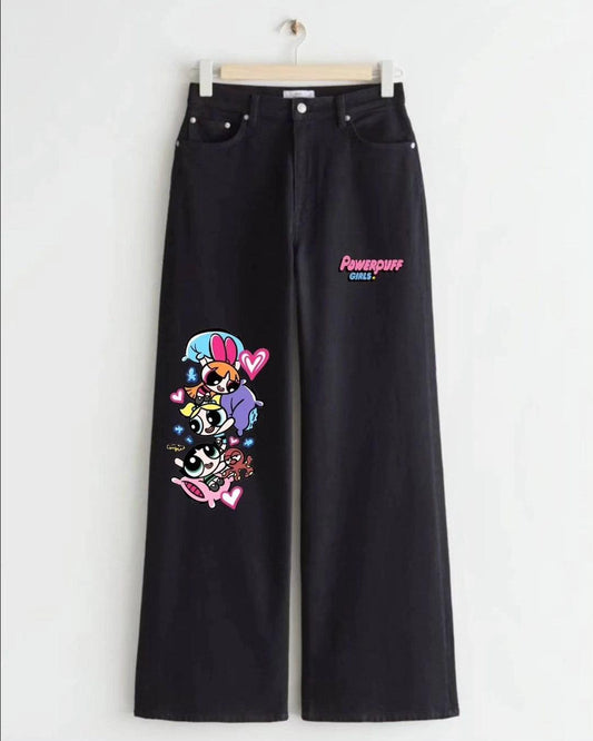 BLACK POWERPUFF DENIM WIDE LEG