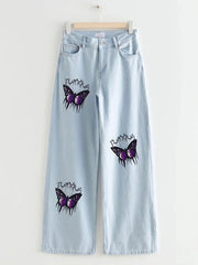 ICE BLUE BUTTERFLY WIDE LEG JEANS