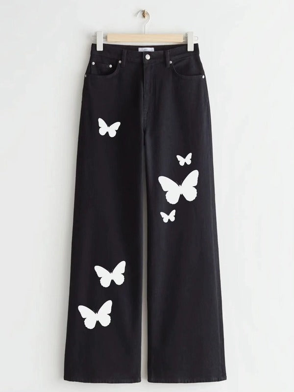 BLACK BUTTERFLY WIDE LEG JEANS