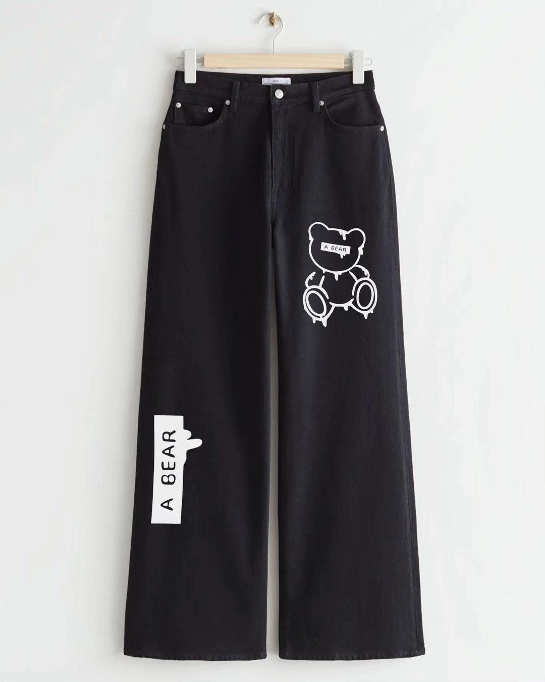 BLACK TEDDY BEAR DENIM WIDE LEG