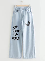 ICE BLUE CAN CHANGE THE WORLD WIDE LEG JEANS