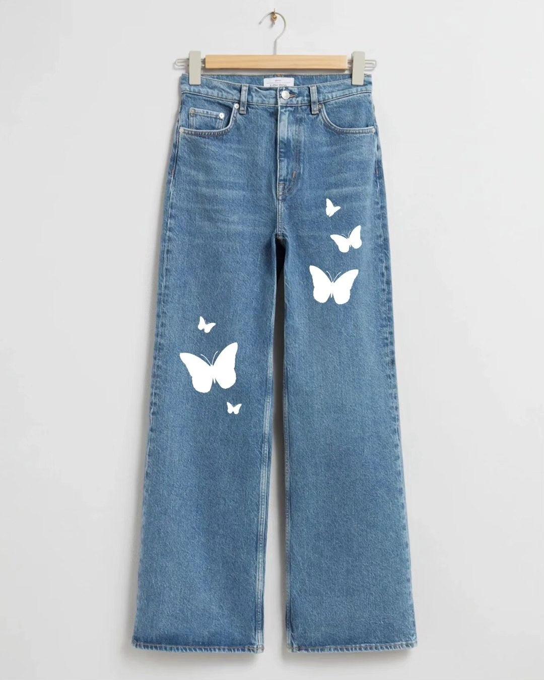 BLUE BUTTERFLY DENIM WIDE LEG