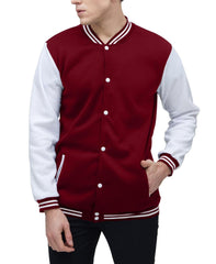 Scarlet Fusion Maroon White Varsity Jacket - THE VOGUE APPARELS