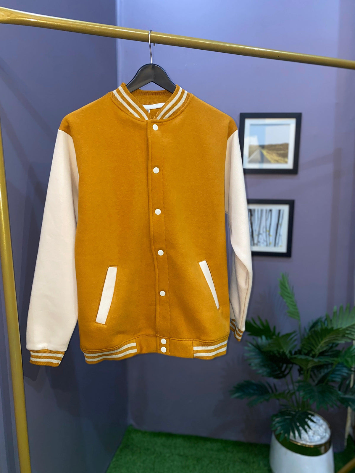 ELITE MUSTARD AND CREAM VARSITY JACKET