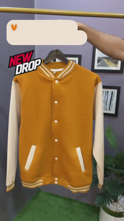 ELITE MUSTARD AND CREAM VARSITY JACKET